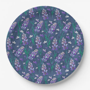 Prato De Papel Padrão de Campos de lavanda em Roxo
