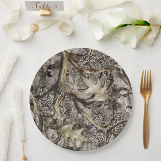 Prato De Papel Padrão de Camuflagem Florestal (Casamento)