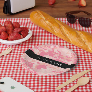 Prato De Papel Padrão de Camuflagem Rosa, Seu nome, Personalizar