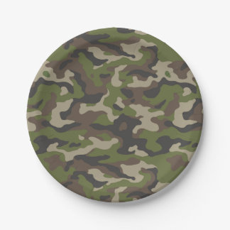 Prato De Papel Padrão de Camuflagem Verde