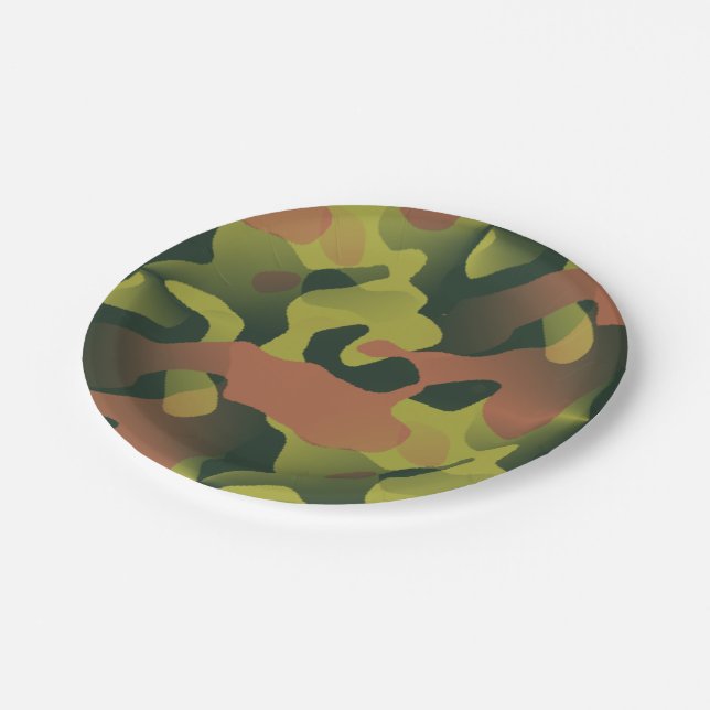 Prato De Papel Padrão de Camuflagem Verde e Marrom (Inclinado)