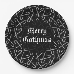 Prato De Papel Padrão de Cana-de-Açúcar Preto e Branco do Gothmas