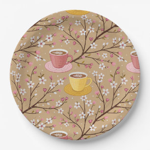 Prato De Papel Padrão de Capa de Café Flor de Cerejeira (4)