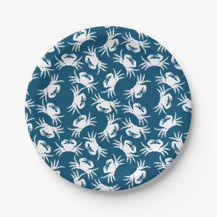 Prato De Papel Padrão de Caranguejo Branco e Azul