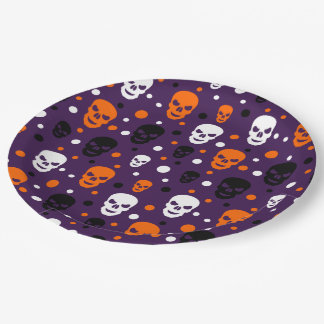 Prato De Papel Padrão de Caveiras Coloridas de Halloween com Pont