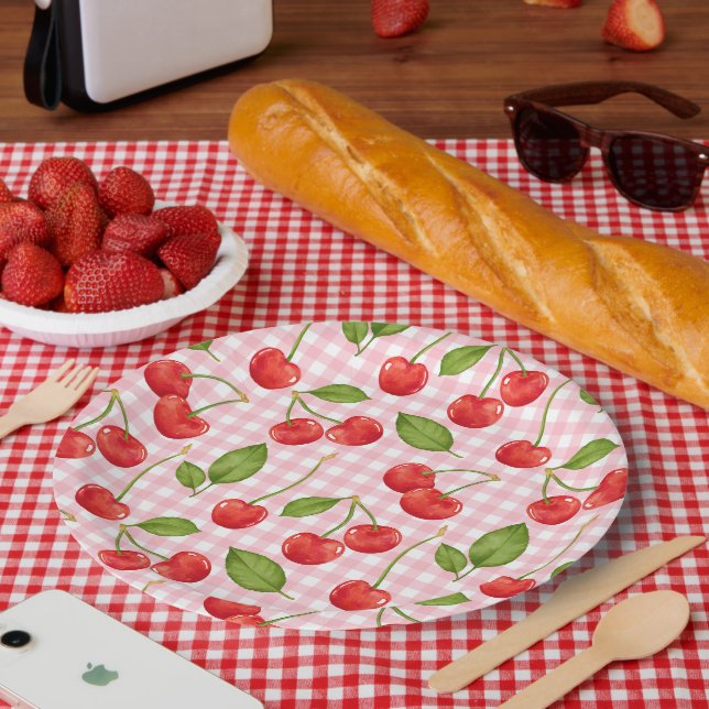 Prato De Papel Padrão de cereja doce (Piquenique)