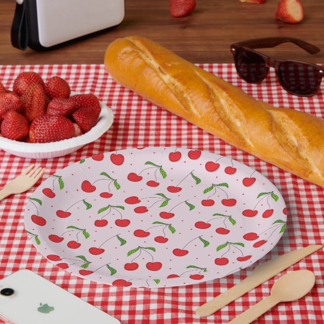 Prato De Papel Padrão de cereja doce (Piquenique)