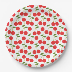 Prato De Papel Padrão de Cereja Muito Vermelho