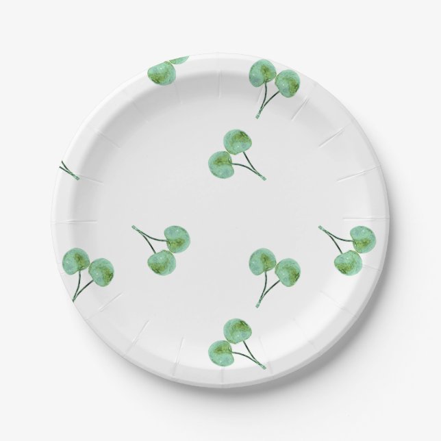 Prato De Papel Padrão de Cereja Verde (Frente)