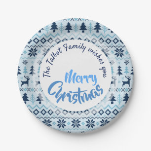 Prato De Papel Padrão de cervo azul CHRISTMAS personalizado P Pl