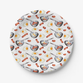Prato De Papel Padrão de Comida de Bacon e Ovos no Café da Água
