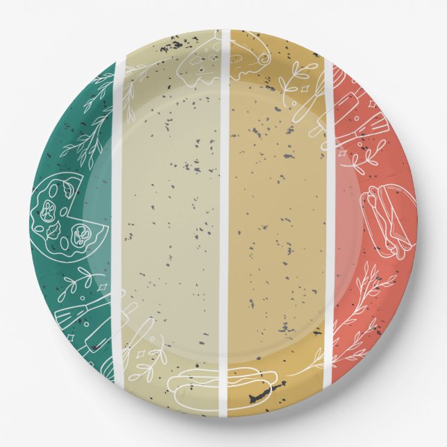 Prato De Papel Padrão de Comida Rápida Retron-Striped (Frente)