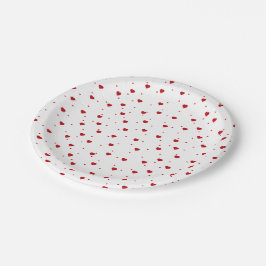 Prato De Papel Padrão de Coração de Namorados Vermelhos