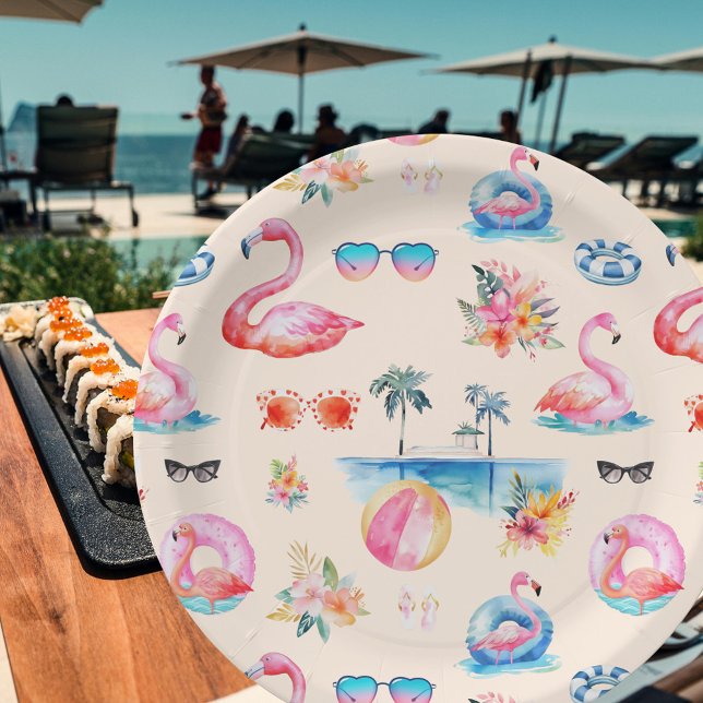 Prato De Papel Padrão de Cores de Água Tropicais de Verão (Criador carregado)