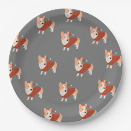 Prato De Papel Padrão de Corgi de Natal Bonito