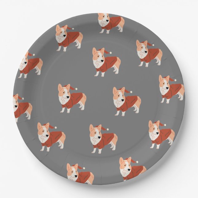 Prato De Papel Padrão de Corgi de Natal Bonito (Frente)