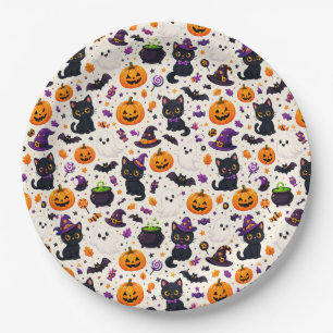 Prato De Papel Padrão de Criaturas Fofo de Halloween para Uso Saz