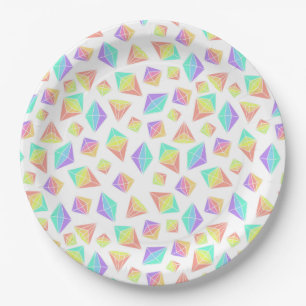 Prato De Papel Padrão de Cristais Arco-Íris de Pastel