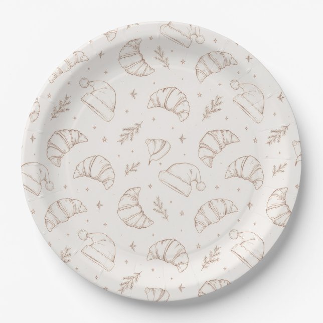 Prato De Papel Padrão de croissant de padaria de Natal fofo (Frente)