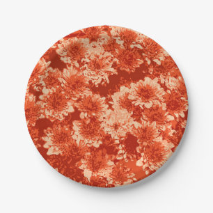 Prato De Papel Padrão de Dahlia Gráfico Moderno, Laranja Mandar