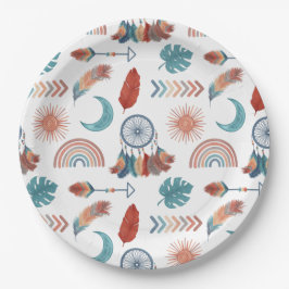 Prato De Papel Padrão de Desenhos Boho Retro