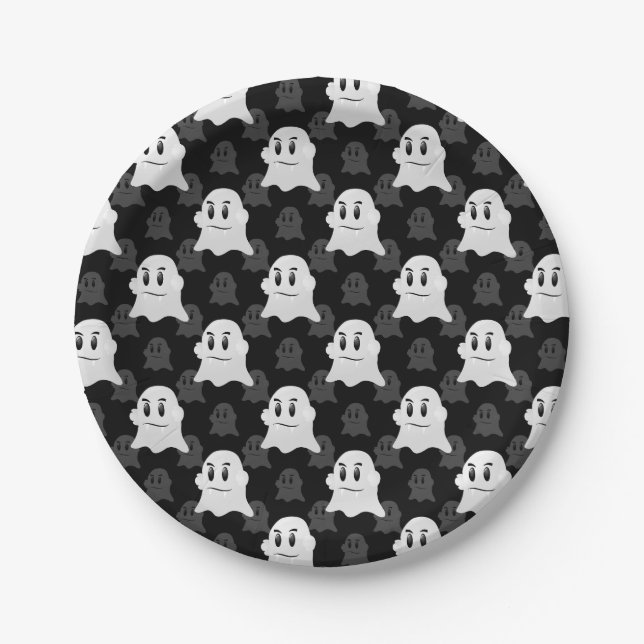 Prato De Papel Padrão de Design de Impressão branco preto-branco- (Frente)