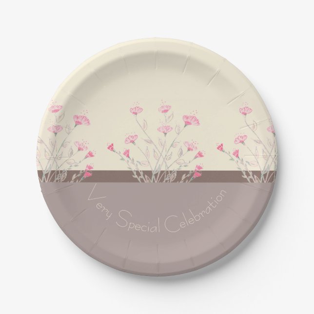 Prato De Papel Padrão de Design Floral Delicado (Frente)