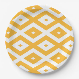 Prato De Papel Padrão de diamante amarelo sunny e branco