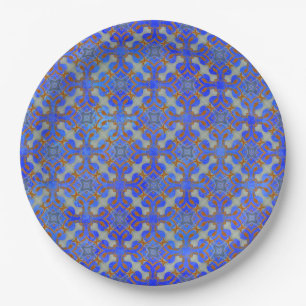 Prato De Papel Padrão de Diamante Azul e Laranja