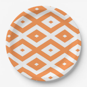 Prato De Papel Padrão de diamante branco e laranja