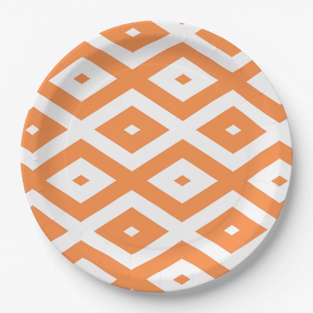 Prato De Papel Padrão de diamante branco e laranja (Frente)