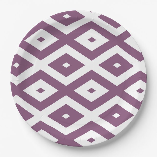Prato De Papel Padrão de diamante branco e Mauve (Frente)
