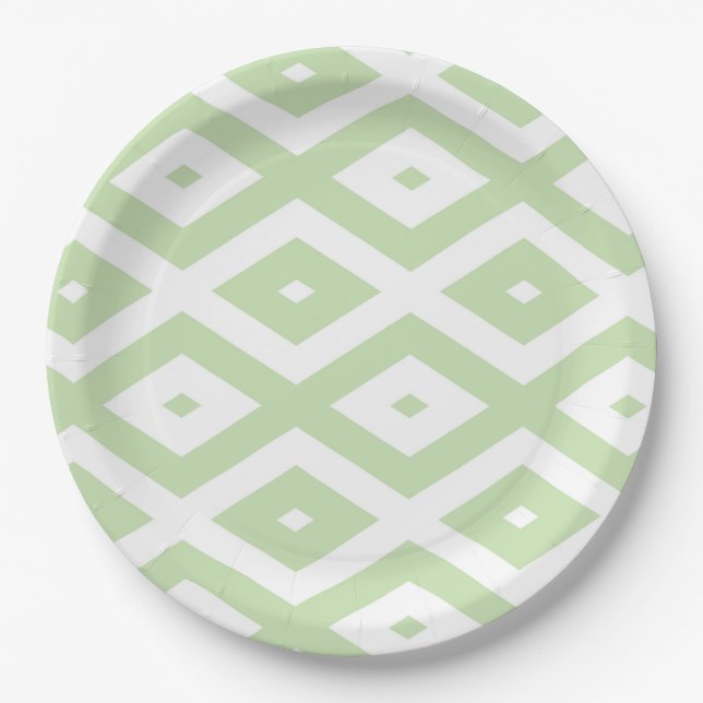 Prato De Papel Padrão de diamante branco e verde claro (Frente)