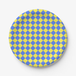 Prato De Papel Padrão de Diamante do Verificador Azul Amarelo
