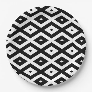 Prato De Papel Padrão de diamante preto e branco