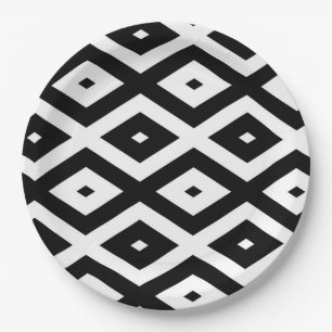 Prato De Papel Padrão de diamante preto e branco