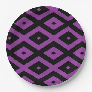 Prato De Papel Padrão de diamante roxo e preto