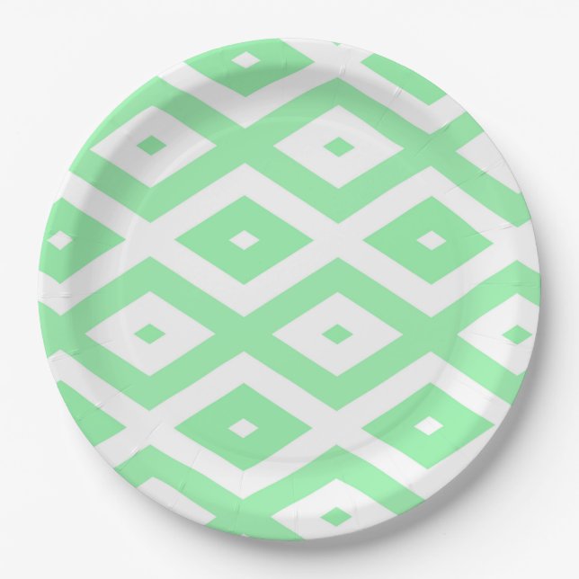 Prato De Papel Padrão de diamante verde e branco (Frente)