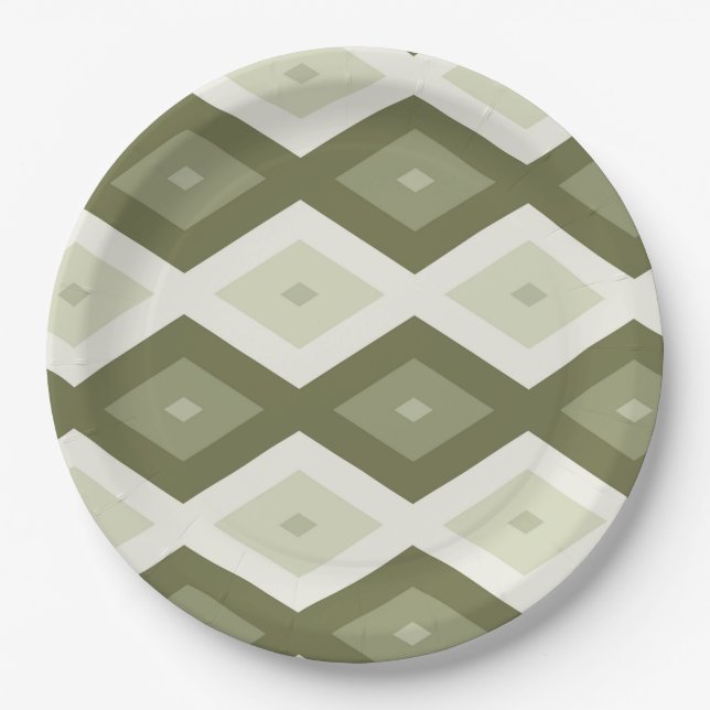 Prato De Papel Padrão de diamante verde-oliva (Frente)