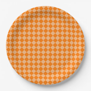 Prato De Papel Padrão de Diamante Xadrez Laranja