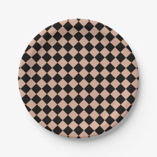 Prato De Papel Padrão de diamante xadrez rosa e preto