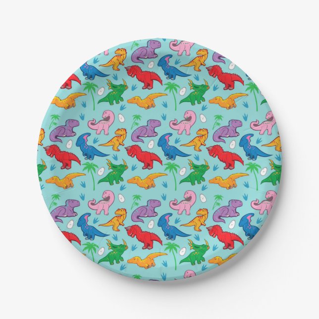 Prato De Papel Padrão de Dinossauro Fofo (Frente)