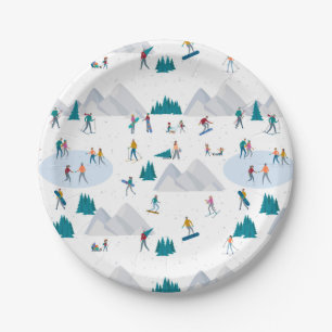 Prato De Papel Padrão de diversão de férias no esporte de inverno