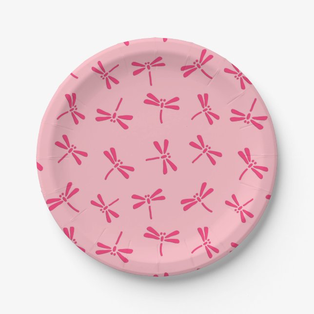 Prato De Papel Padrão de Dragonfly Japonês, Rosa Coral Claro (Frente)