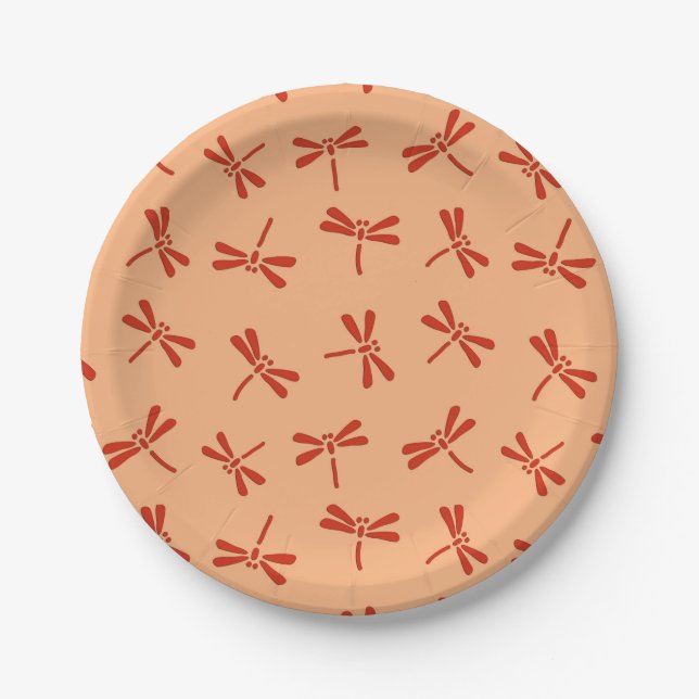 Prato De Papel Padrão de Dragonfly Japonês, tangerina laranja (Frente)
