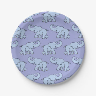 Prato De Papel Padrão de Elefante Fofo Roxo Chá de Bebê