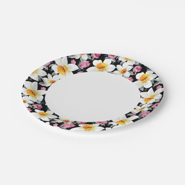 Prato De Papel Padrão de elegância com flores narcisas (Inclinado)