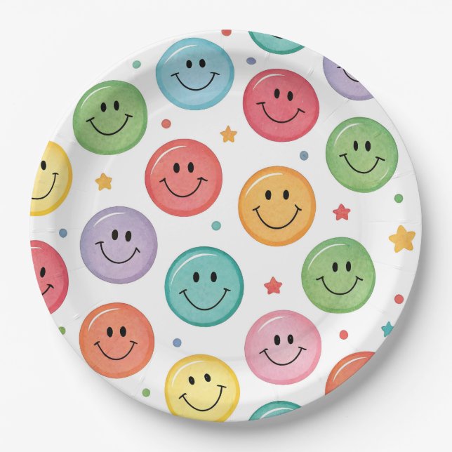 Prato De Papel Padrão de Emoji Sorridente (Frente)