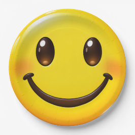 Prato De Papel Padrão de Emoji Sorriso Feliz Colorido