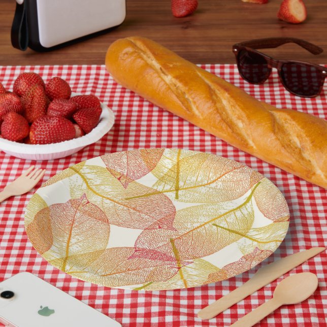 Prato De Papel Padrão de Época de outono das Folhas Amarelas Dour (Piquenique)